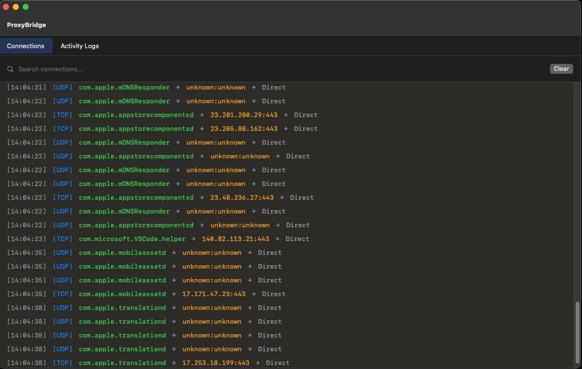 ProxyBridge macOS main window