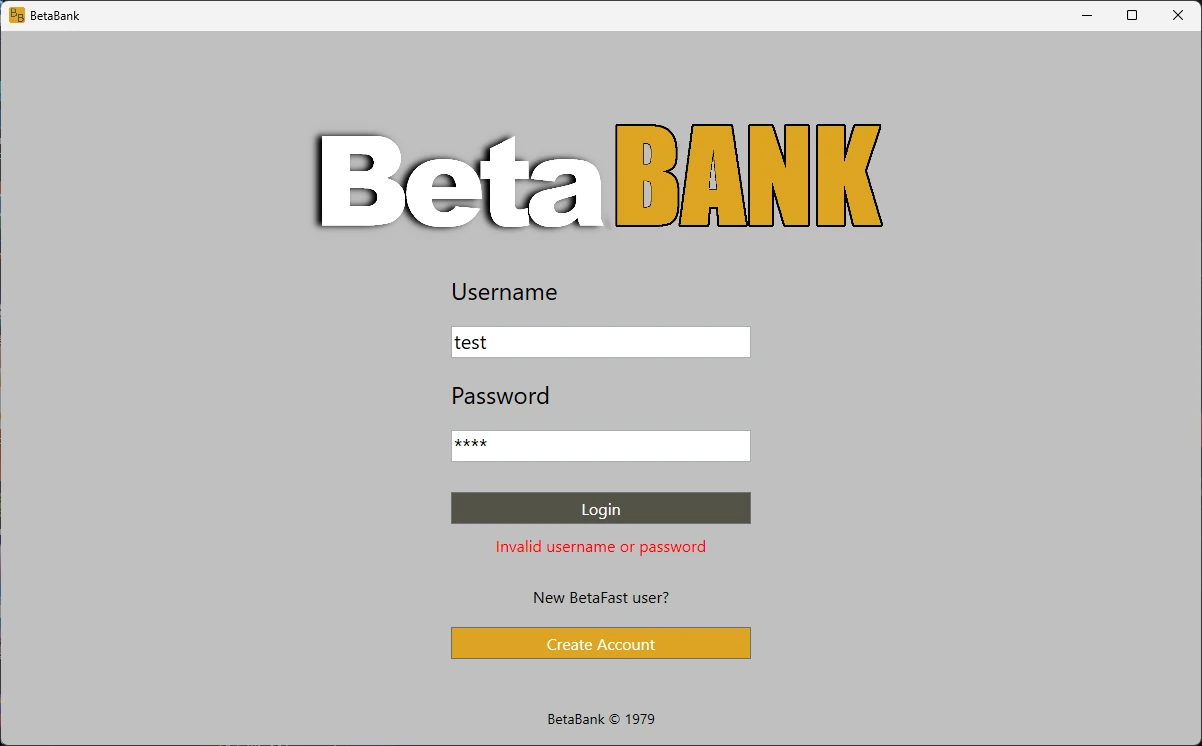 BetaBank thick client application
