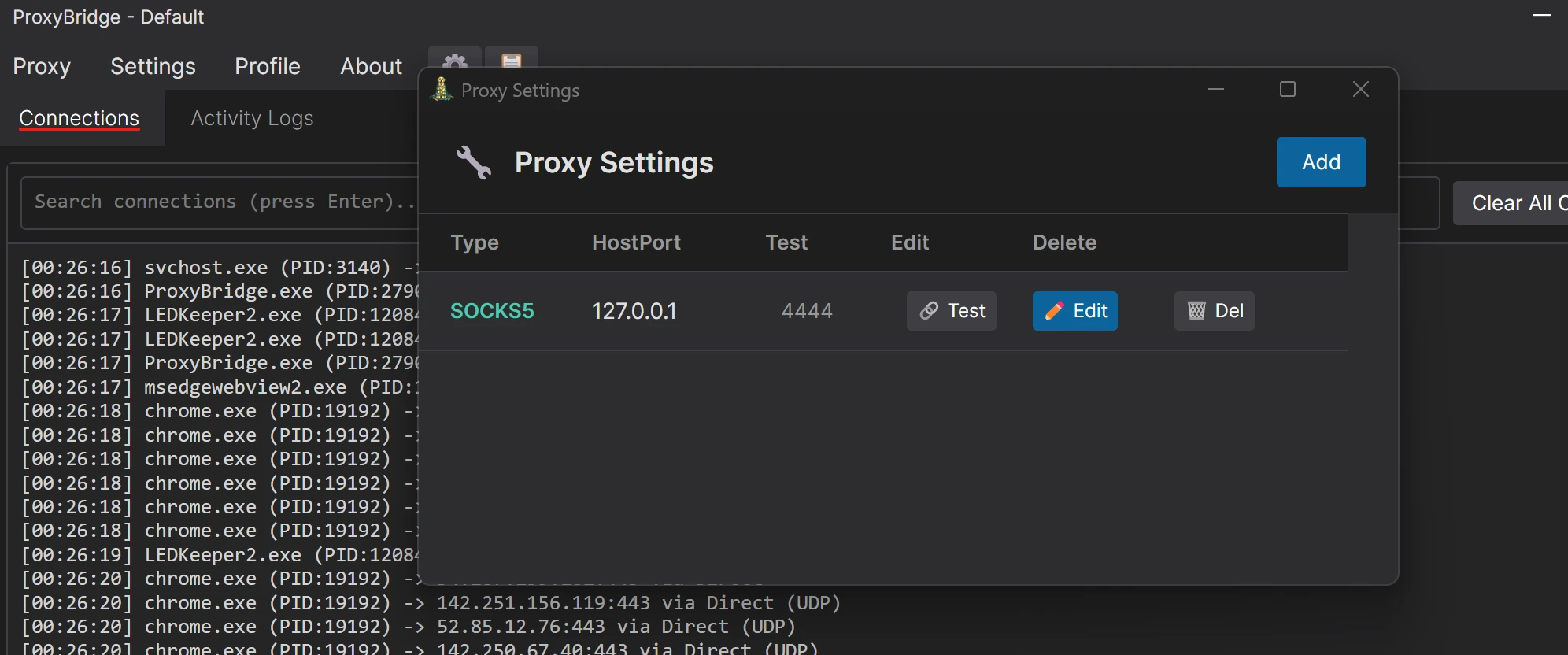 ProxyBridge proxy settings