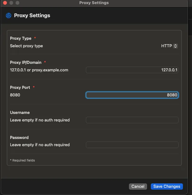ProxyBridge macOS Proxy Settings