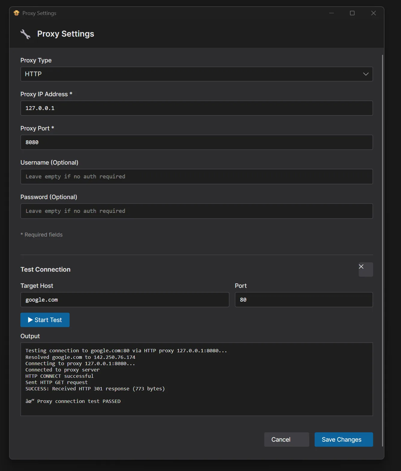 ProxyBridge Proxy Settings window
